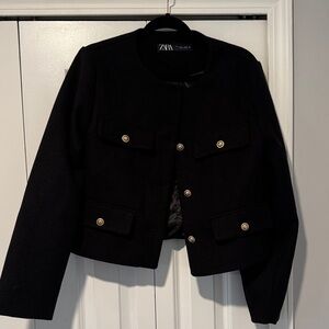 Zara Women's Black Blazer with Gold Buttons